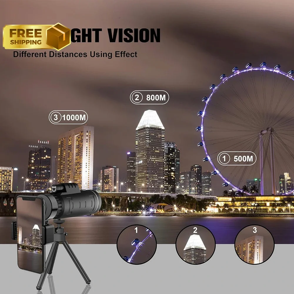 High Definition Monocular Telescope Wildlife Hunting Camping Travelling Adapter